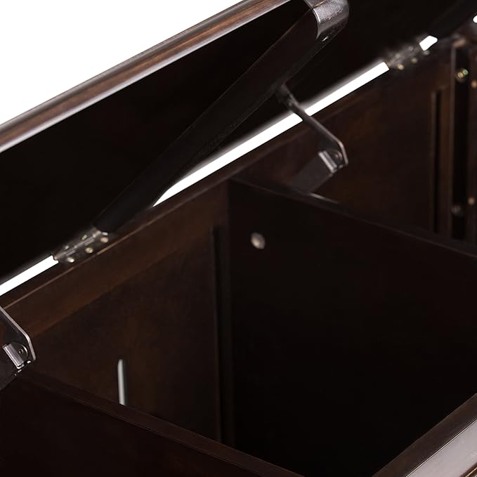 SIMPLIHOME Connaught Storage Bench - 51 inch Wide Solid Wood Trunk Bench in Dark Chestnut Brown, Traditional Bench for Entryway with Lift-Up Lid and 3 Hidden Compartments