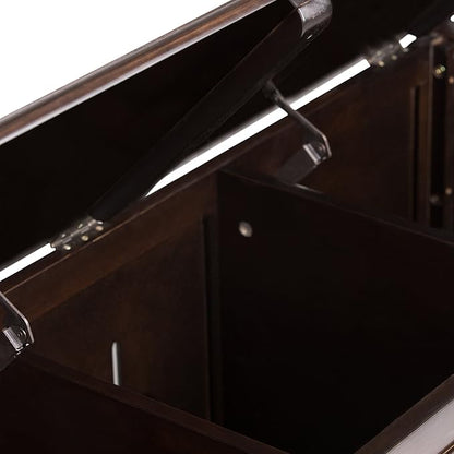 SIMPLIHOME Connaught Storage Bench - 51 inch Wide Solid Wood Trunk Bench in Dark Chestnut Brown, Traditional Bench for Entryway with Lift-Up Lid and 3 Hidden Compartments