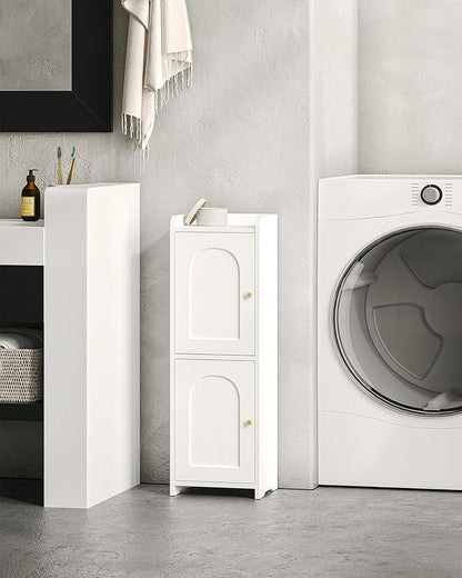 Bathroom Storage Cabinet, Corner Floor Cabinet with 2 Doors and Adjustable Shelf, Narrow Toilet Paper Cabinets, Bathroom Organizer for Small Spaces, 7.9" D x 9.8" W x 29.5" H White