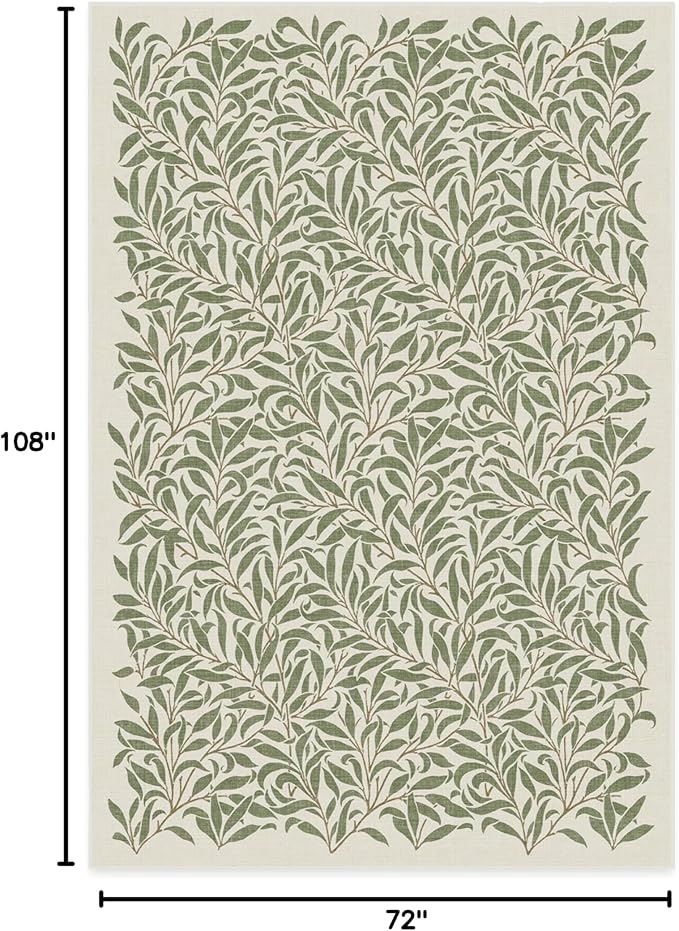 RUGGABLE x Morris & Co Washable Area Rug– Pure Willow Boughs Green 6x9, Stain-Resistant, Non-Slip – Medium Machine Washable Rugs for Living Room, Bedroom, Hallway, Entryway & Office–with Standard Pad