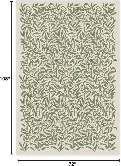 RUGGABLE x Morris & Co Washable Area Rug– Pure Willow Boughs Green 6x9, Stain-Resistant, Non-Slip – Medium Machine Washable Rugs for Living Room, Bedroom, Hallway, Entryway & Office–with Standard Pad