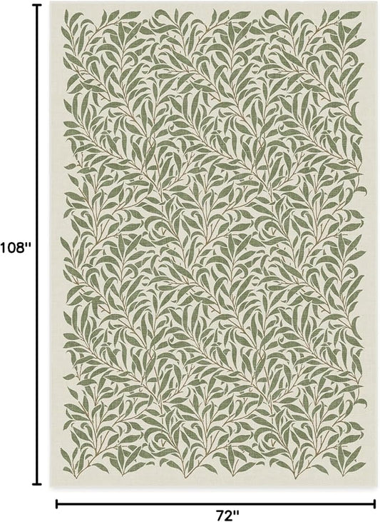 RUGGABLE x Morris & Co Machine Washable Area Rug – Pure Willow Boughs Green 6x9, Stain-Resistant, Non-Slip – Medium Rugs for Living Room, Bedroom, Hallway, Entryway & Office–with Cushioned Pad