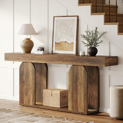 Tribesigns Farmhouse Wood Console Table, 70.9-Inch Entryway Accent Table with U-Shaped Base, 2-Tier Extra Long Sofa Tables for Entrance, Hallway, Living Room (Vintage Brown)