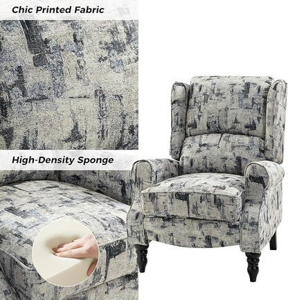 HULALA HOME Upholstered Wingback Recliner Chair Set of 2, Small Adjustable Footrest Push Back Single Reclining Sofa, Mid Century Modern Lounge Armchair for Living Room, Bedroom, Reading/Grey