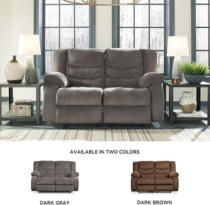 Signature Design by Ashley Tulen Modern Manual Pull Tab Reclining Loveseat, Dark Gray