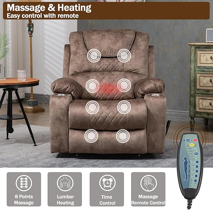 Dual Motor Large Power Lift Chairs Recliners for Adults Elderly Big Man Lay Flat Velvet Recliner with Massage Heat, Infinite Position, 2 Cup Holders, 2 Side Pockets, Up to 400LBS