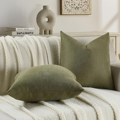 FUTEI Moss Green Chenille Throw Pillow Covers 24x24 Inch Set of 2,Soft Wide Chevron Textured European Pillow Shams,Farmhouse Home Decor for Couch Bed Living Room