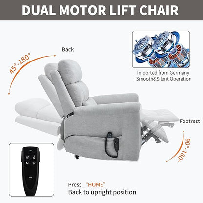 PELUMY Power Lift Recliner Chair for Elderly with Massage and Heat, Dual Motor Heavy Duty 350lbs Recliner, 8-Point Vibration & Lumbar Heating, Electric Lift Chair (Chenille, Light Grey)