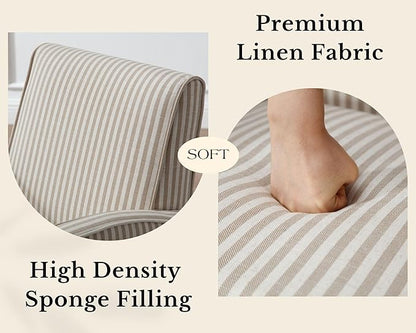 Farmhouse Striped Accent Chair for Living Room Set of 1, Linen Fabric Modern Comfy Armchairs with Cushion, Upholstered Striped Reading Chairs for Bedroom Couch Chair with Wood Legs, Khaki