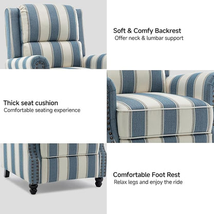 Lumibee Recliner Chairs, 2 Set Pushback Armchairs for Small Spaces,Adjustable Backrest & Footrest Accent Chairs in Comfy Fabric for Living Room, Bedroom-Striple Navy