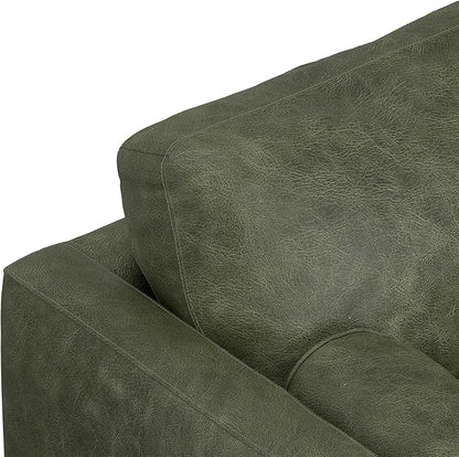 SIMPLIHOME Morrison 72-inch Wide Sofa in Moss Green Genuine Leather, Mid-Century Modern-Style Loveseat for Living Room, Single Bench Cushion, Removable Back Cushions, 2 Bolster Pillows