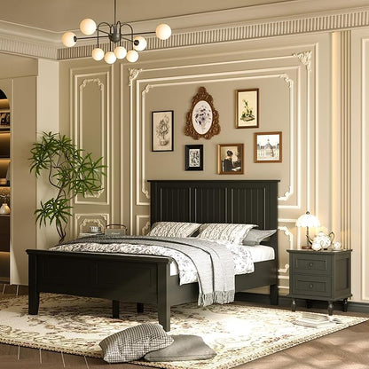 Scurrty Antique Style Wood Headboard Queen Size, Modern Headboard with Vintage Wood Frame, Bedroom Furniture (Black)