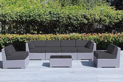 Ohana 7-Piece Outdoor Gray Patio Furniture Sectional Conversation Set with 6-inch Rainshield Water Protection Gray Cushions - No Assembly with Free Patio Cover