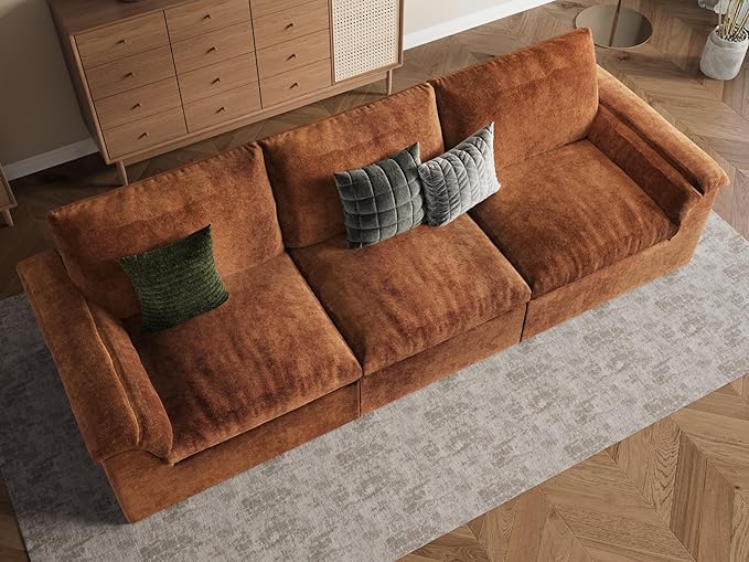 EASE MOOSE Oversized Boneless Couch for Living Room, Sectional Cloud Sofa, Modular Cloud Couch, 3-Seater Deep Seat Sofas with Pillow for Bedroom, Apartment, No Assembly Required, Chenille (Brown)