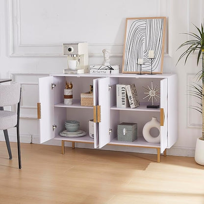 Sideboard Buffet Cabinets with Storage, 47.2" Modern Storage Cabinets with Relief Doors, Accent Cabinets with Adjustable Shelves, Wood Console Cabinet for Dining Living Room, Entryway, White