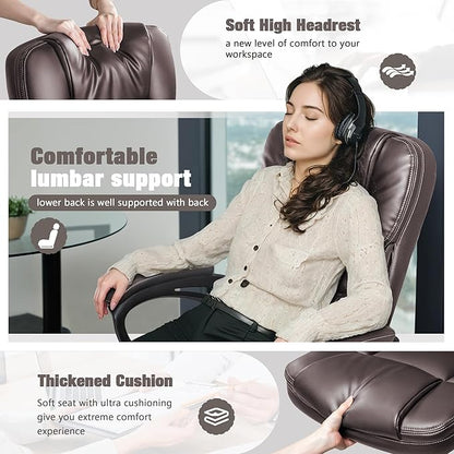 JUMMICO Executive Office Chair High Back Managerial Home Desk Chair, Adjustable Swivel Computer PU Leather Chair with Lumbar Support (Brown)