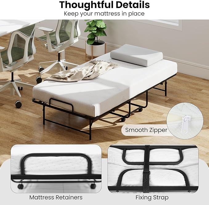 Giantex Twin Folding Bed Frame with Mattress, 75" x 38" Portable Rollaway Guest Bed with Memory Foam Mattress & Metal Frame, Space Saving Roll Away Beds with Mattresses for Adults Guest Apartment