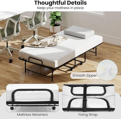 Giantex Twin Folding Bed Frame with Mattress, 75" x 38" Portable Rollaway Guest Bed with Memory Foam Mattress & Metal Frame, Space Saving Roll Away Beds with Mattresses for Adults Guest Apartment