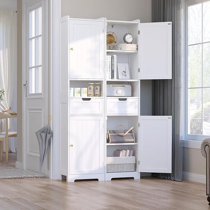 Tall Bathroom Storage Cabinet, 67" Narrow Storage Cabinet with Adjustable Shelves 2 Doors and 1 Drawers Modern Cabinet for Bathroom, Entryway, Living Room, Kitchen (White)