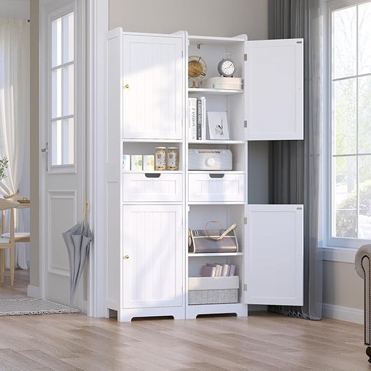 Tall Bathroom Storage Cabinet, 67" Narrow Storage Cabinet with Adjustable Shelves 2 Doors and 1 Drawers Modern Cabinet for Bathroom, Entryway, Living Room, Kitchen (White)