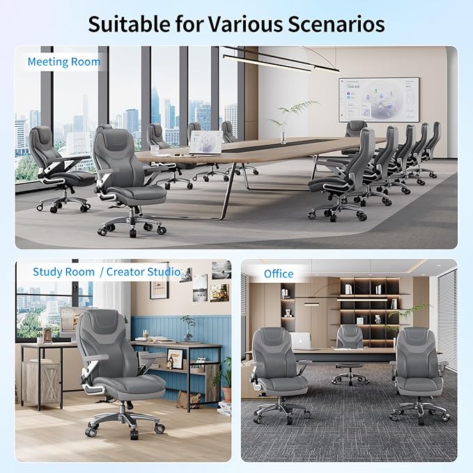Big and Tall Office Chair with 5D Arms, 600lbs Fabric & PU Leather Heavy Duty Desk Chair, Adjustable Lumbar Support & Height, Tilt Function, High Back Ergonomic Executive Computer Chair
