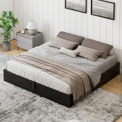 Lift Up Storage Bed Frame, King Size Wooden Platform Bed with Large Storage Underneath, No Box Spring Needed, Noise Free, Black