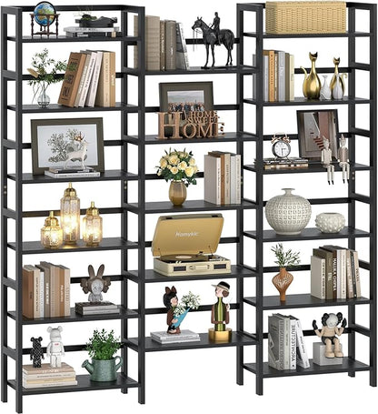 Homykic Bamboo Triple Wide Shallow Bookshelves and Bookcases, 6-Tier 6ft Tall Bookshelf with 17 Open Display Shelves, Super Large Freestanding Book Shelf for Home Office, Bedroom, Living Room, Black