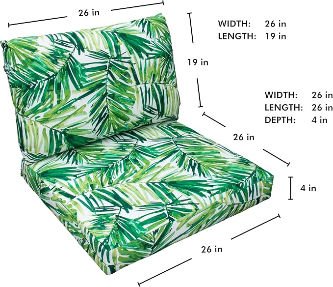 Tommy Bahama Deep Seating Lounge Cushion, 26" X 26" X 4", Coastal Palm Green Leaf