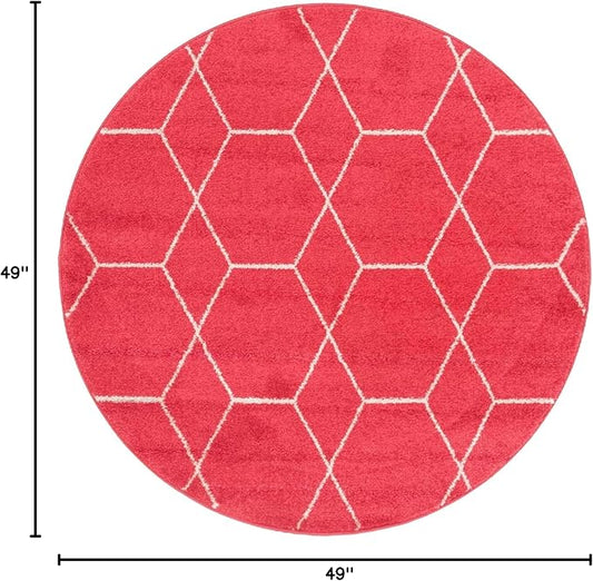 Unique Loom Trellis Frieze Collection Area Rug - Geometric (4' 1" Round, Pink/ Ivory)