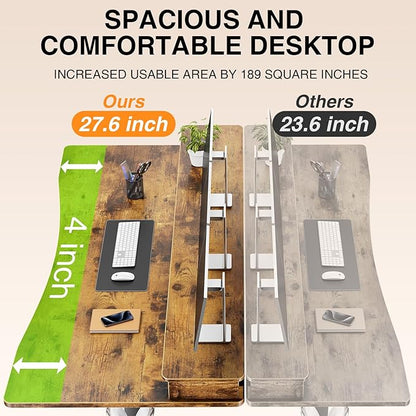 Veken 63"×27.6" Adjustable Standing Desk with Drawers, Ergonomic Computer Desk with Monitor Shelf, Home Office Desk for Work, Study, Gaming, Writing, Brown