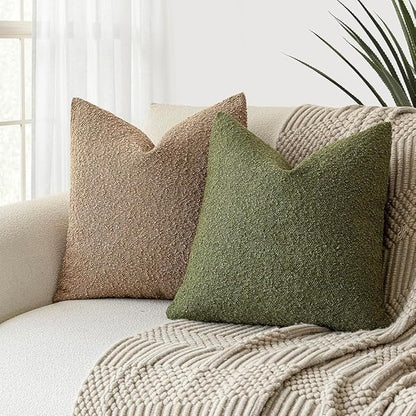 Foindtower Set of 2, Decorative Textured Boucle Throw Pillow Covers Accent Solid Pillow Cases Neutral Soft Cozy Couch Cushion Case for Chair Sofa Bedroom Living Room Home Decor 16 x 16 Inch Green