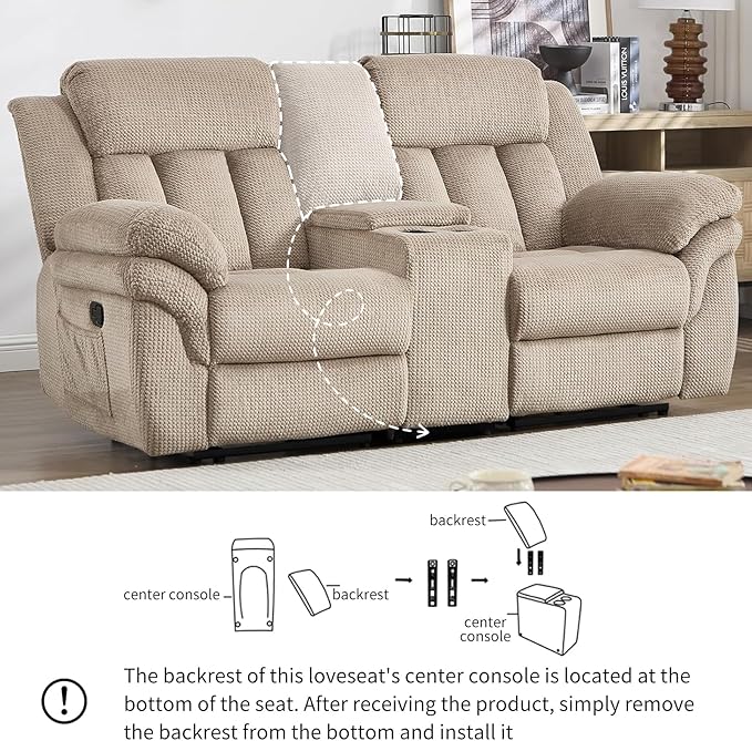 CANMOV Recliner Sofa Set, Manual Recliner Loveseat with Overstuffed Armrest for Living Room,Bedroom Furniture,Office,2 Seat Light Brown