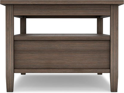 SIMPLIHOME Warm Shaker Coffee Table - 48 inch Wide Solid Wood Cocktail Table in Farmhouse Brown, Transitional Living Room Table with 2 Storage Drawers and Open Shelf for Sitting Area or Lounge