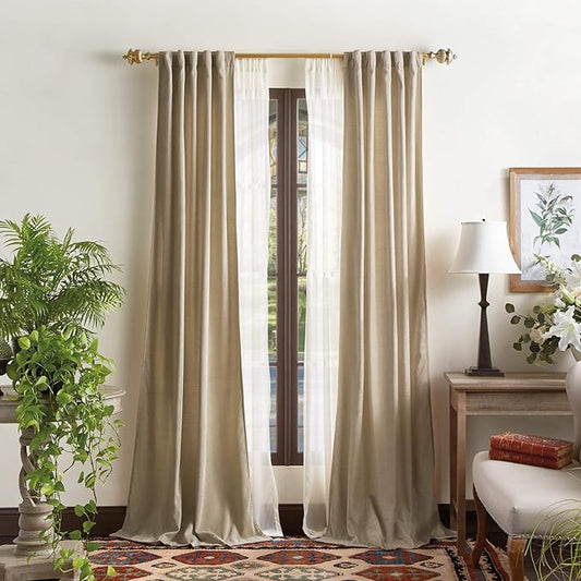 Martha Stewart Naples Chenille Solid Back Tab Window Curtain Panel Pair, 84, Natural