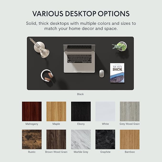 FLEXISPOT EN1 One-Piece Standing Desk 48 x 24 Inches Electric Stand Up Desk for Home Office (Black Frame + 48" Black Top)