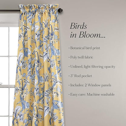 Lush Decor Dolores Light Filtering Window Panels, Pair, 52" W x 108" L, Yellow - Floral Curtains for Bedroom - Vintage Curtains - Coquette Room Decor