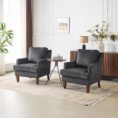 VINGLI Mid-Century Modern Accent Chairs Set of 2, Black Upholstered Armchair Comfy Sofa Chairs Reading Chair High Back for Living Room Bedroom Furniture Apartment