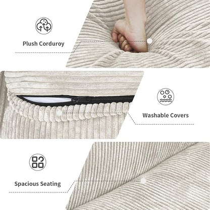 Oversized Modular Sectional Sofa with Ottomans,5 Seater Corduroy L Shaped Reversible Corner Couch,181.1" Convertible Sofa & Couch Free Combination for Living Rooom,Beige