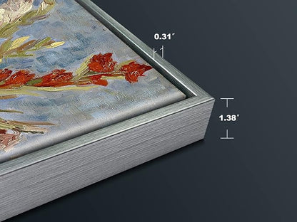 Wieco Art Framed Wall Art Vase with Gladioli and China Asters by Van Gogh Modern Floral Canvas Prints Artwork Abstract Flowers Pictures on Canvas for Living Room Home Decorations