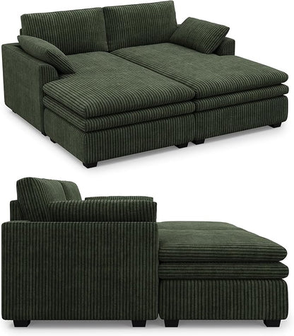 Belffin Large Modular Sectional Sofa with Deep Chaise, 73.6" Corduroy L Shaped Couch with 9" Soft Dual-Layer Seats Cushion for Living Room, Apartment, Green