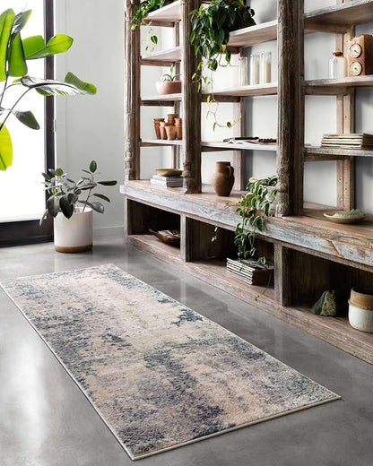 Loloi Teagan Collection TEA-07 Natural/Denim 2'-8" x 10'-6" Runner Rug, Large, Soft Neutral Rug, High-Traffic for Living Room, Bedroom, Home Office, Dining Area