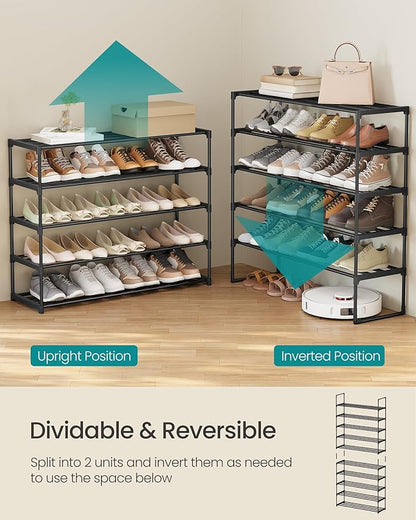 SONGMICS Shoe Rack, 10-Tier Shoe Organizer, Metal Storage Shelf, Upright or Upside Down, for 44-55 Pairs, for Entryway, 11.8 x 36.2 x 68.1 Inches, Black ULSA011B01