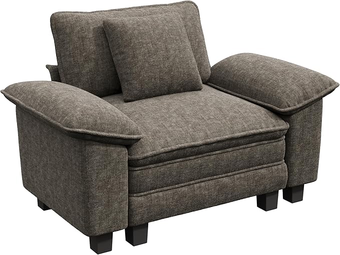 53.5" Modular Sectional Single Sofa, Soft Plush Chenille Armchair with Comfortable Deep Seat & Removable Arms for Living Room，Smoky Gray