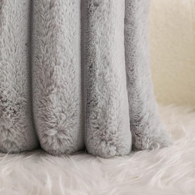 Neelvin Grey Faux Fur Cozy Soft Striped Decorative Throw Pillow Covers 12x20 inch Set of 2,Velvet Pillowcase Cushion Case for Sofa Couch