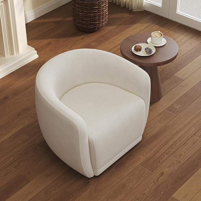 Leyu&Hafort Swivel Accent Chair, Upholstered Reading Armchair, Modern Living Room Chair, Club Living Room Chair for Bedroom, Office, Study, Apartment (Beige)