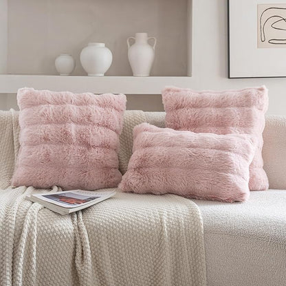 Neelvin Pink Faux Fur Cozy Soft Double-Sided Decorative Throw Pillow Covers 16x16 inch Set of 2,Velvet Pillowcase Cushion Case for Sofa Couch