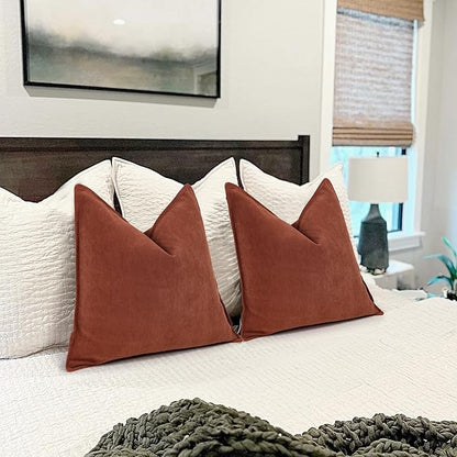 ZWJD Rust Throw Pillow Covers 26x26 Set of 2 Chenille Fall Pillow Covers with Elegant Design Soft and Luxurious Decorative Throw Pillows for Couch, Bed, and Home Decor