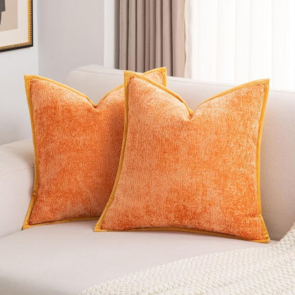 FUTEI Orange Chenille Throw Pillow Covers 18x18 Inch Set of 2,Soft Cozy Bound Edge Design Cushion Case,Home Decor for Couch Bed Living Room