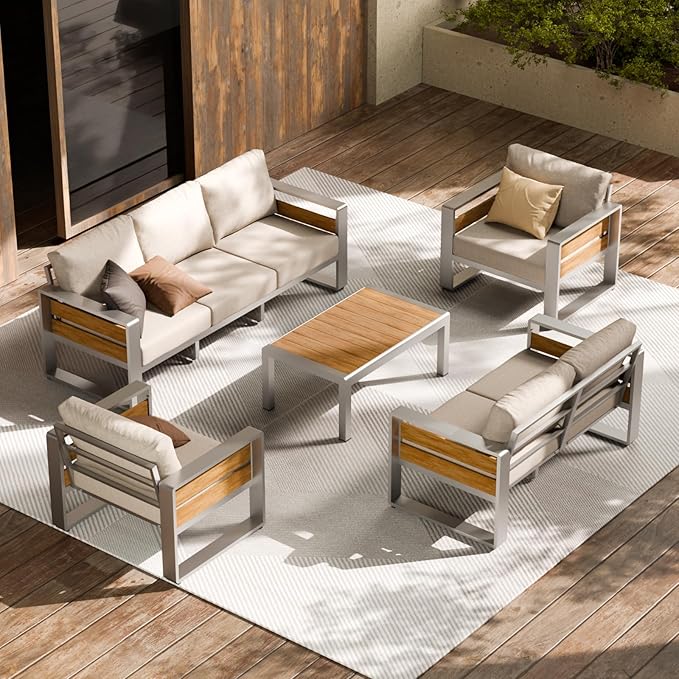 ZANDOR Aluminum Outdoor Patio Furniture - 1 Pcs 3-Seat and Coffee Table, All-Weather Metal Modern Outside Furniture with Washable Thick Cushion for Garden/Backyard/Porch, Silver