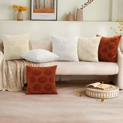 decorUhome Decorative Two Cream White Pumpkins Thanksgiving Throw Pillow Covers 18x18 Set of 2, Soft Chenille Jacquard Farmhouse Textured Pillow Covers for Couch Sofa Autumn Harvest Halloween Holiday